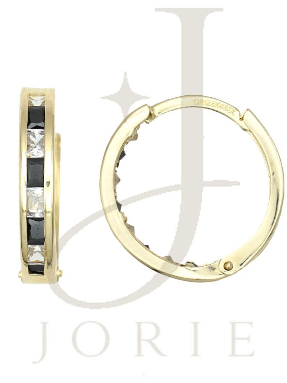 10kt 10k Yellow Gold Women Princess-Cut Black CubicZirconia Huggie Hoop Earrings